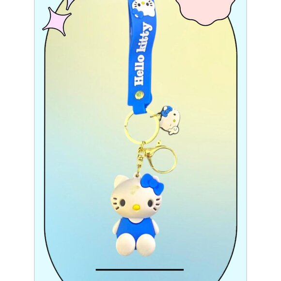 NEW - Sanrio Hello Kitty Keychain Plush Silicone Doll Charm Bag Anime - BLUE - Picture 3 of 4
